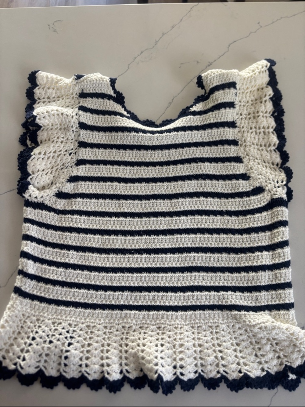 Rails Navy and Cream Striped Crochet Top